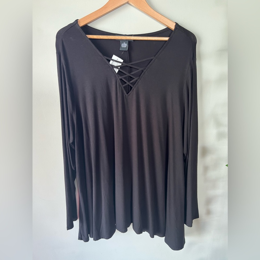 Black long sleeve criss cross/strappy top